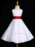 White Matte Satin A Line Flower Girl Dress