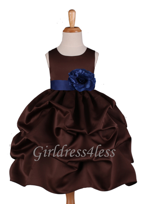 F11 Brown Matte Satin Pick-Up Flower Girl Dress F11 Brown Matte Satin Pick-Up Flower Girl Dress