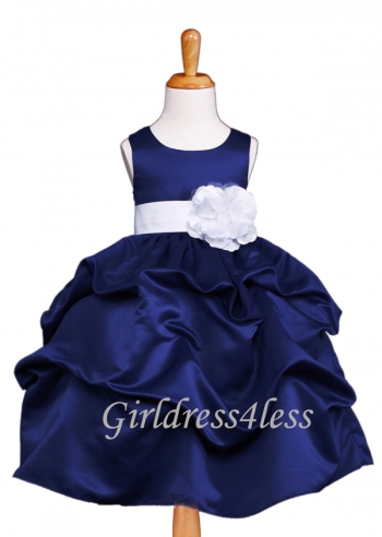 F11 Navy Full Satin Pick Up Flower Girl Dress