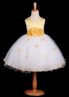 Yellow Flower Petals Dress With Ruffled Hem