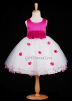 Fuchsia Flower Petals Dress With Ruffled Hem