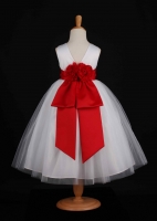 F07 White V Back Neckline Tulle Dress