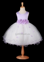 Lilac Flower Petals Dress With Ruffled Hem