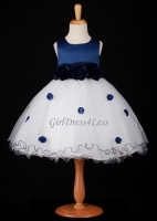 Navy Flower Petals Dress With Ruffled Hem