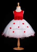True Red Flower Petals Dress With Ruffled Hem