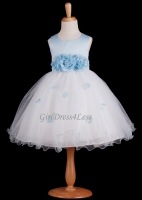 Light Blue Flower Petals Dress With Ruffled Hem