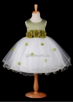 Sage Green Flower Petals Dress With Ruffled Hem