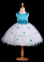 Turquoise Flower Petals Dress With Ruffled Hem
